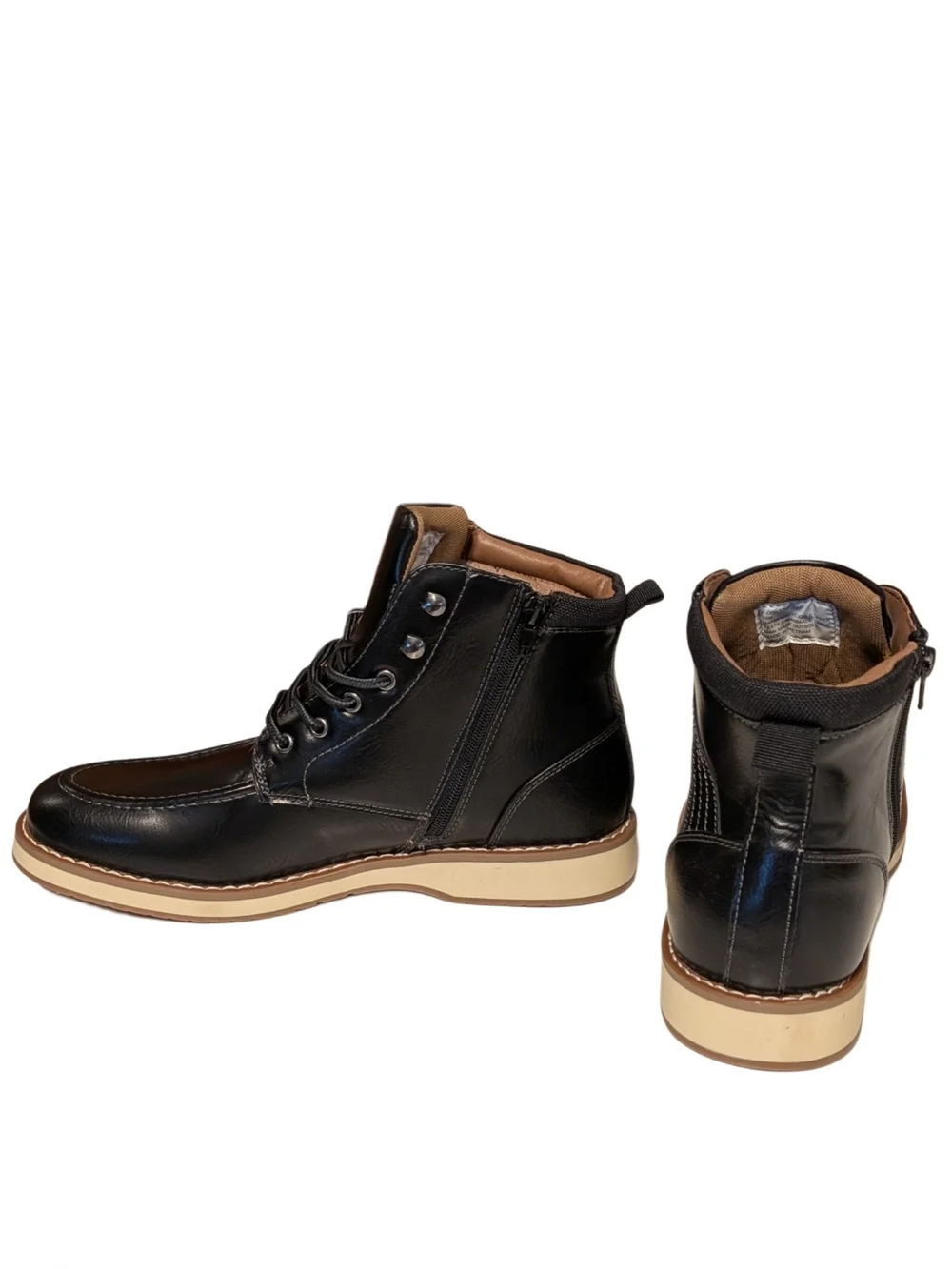 Steve Madden P-Doyers Men’s Boots Size 9 Black Lace Up Side Zip Moc Toe